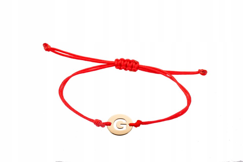 Złota bransoletka na sznurku literka G 585