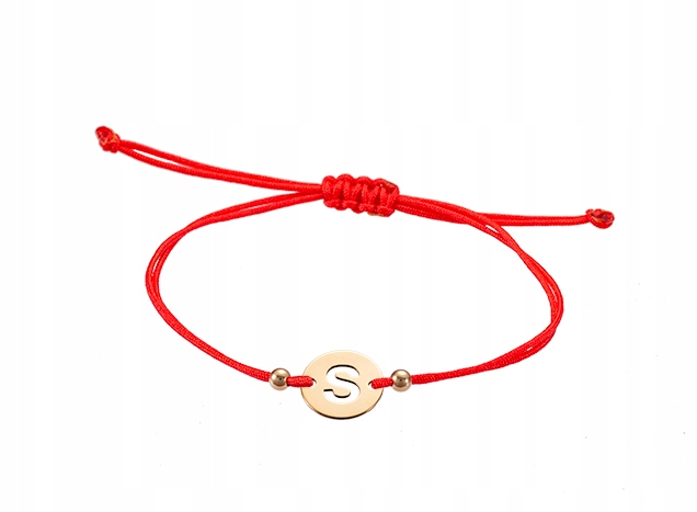 Złota bransoletka na sznurku literka S 585