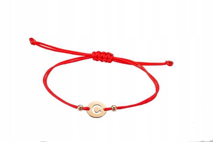 Złota literka C bransoletka na sznurku 333
