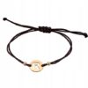 Złota bransoletka czarny sznurek literka R 585