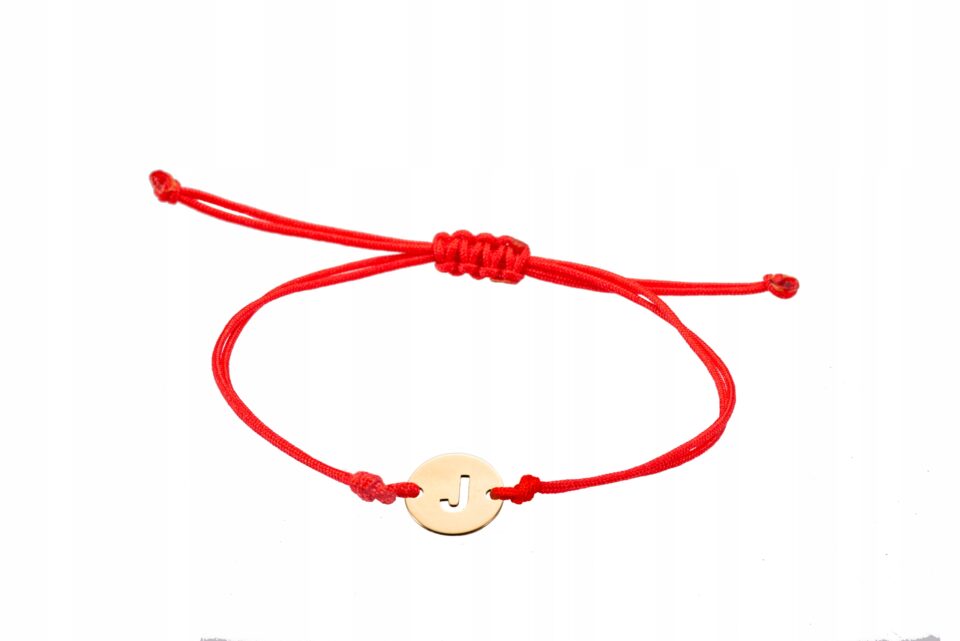 Złota bransoletka na sznurku literka J 585