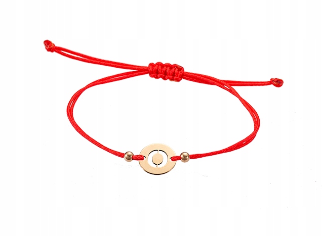 Złota bransoletka czerwony sznurek literka O 585