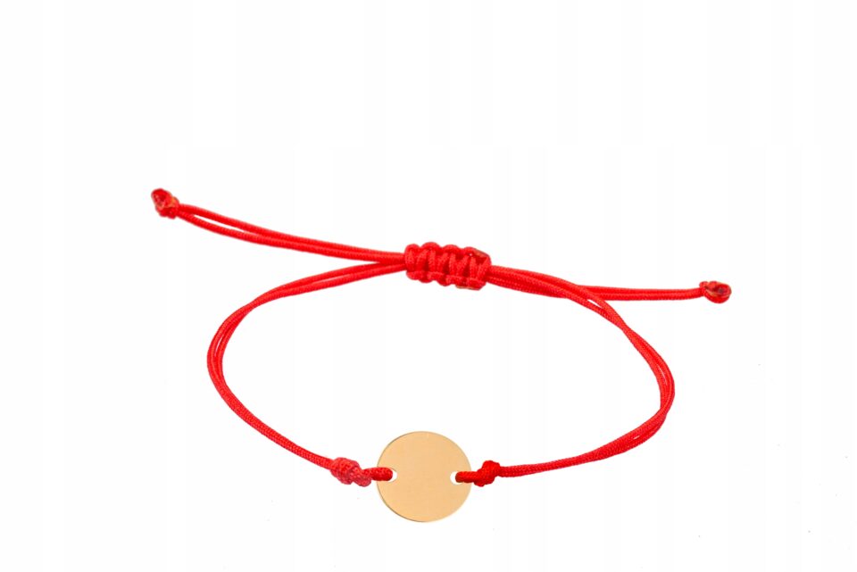 Złota bransoletka sznurek płaskie kółko 585