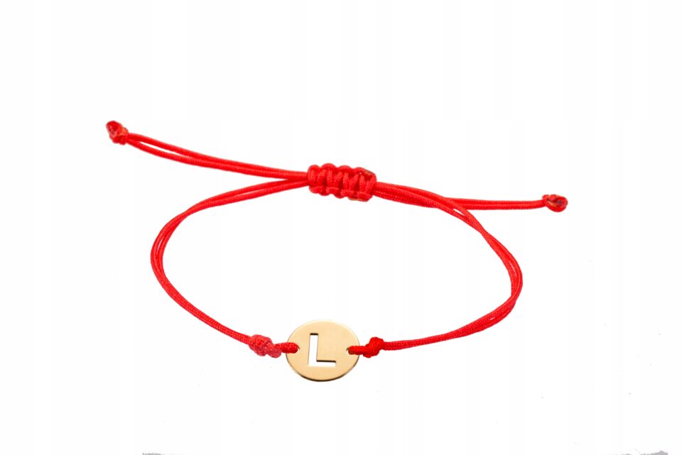Złota bransoletka na sznurku literka L 585