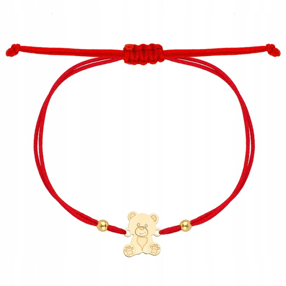 Złota bransoletka na sznurku miś 585