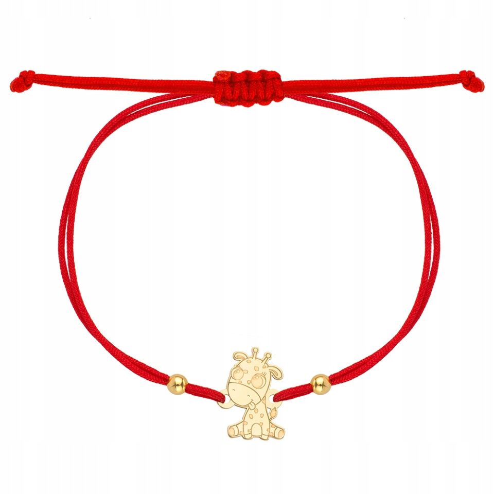 Złota bransoletka na sznurku żyrafa 585