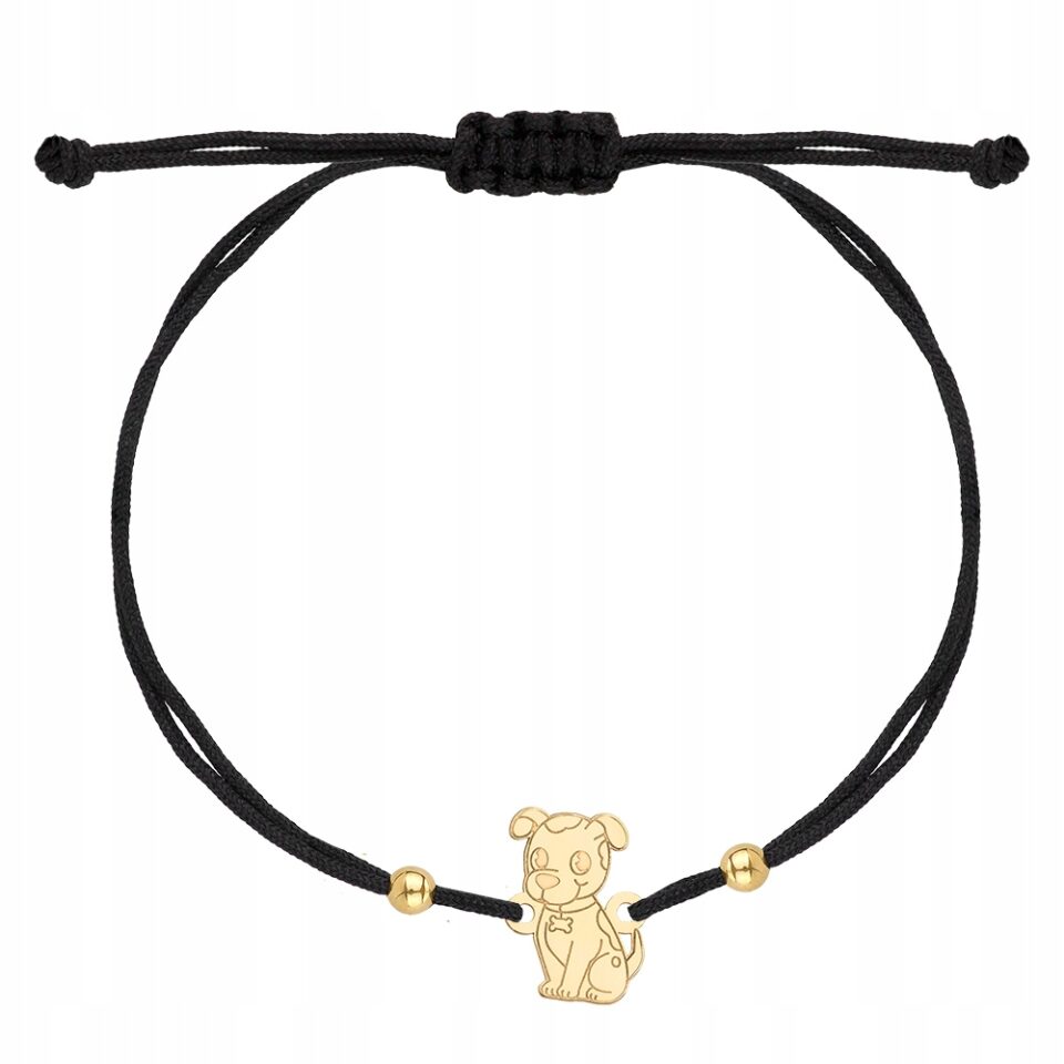 Złota bransoletka sznurkowa pies 585