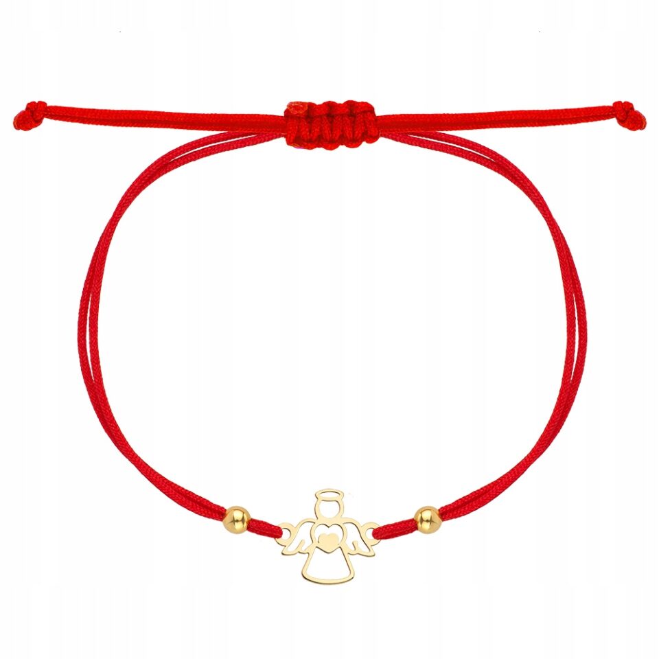 Złota bransoletka sznurkowa anioł 585